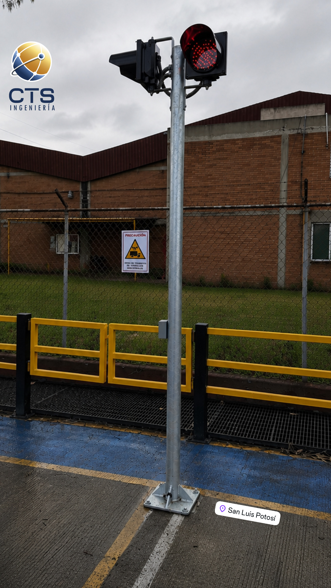 Semáforo industrial LED en andén de carga instalado por CTS Ingeniería